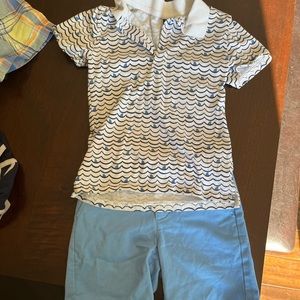 Janie and Jack shark polo & blue shorts - boys size 5 - worn once